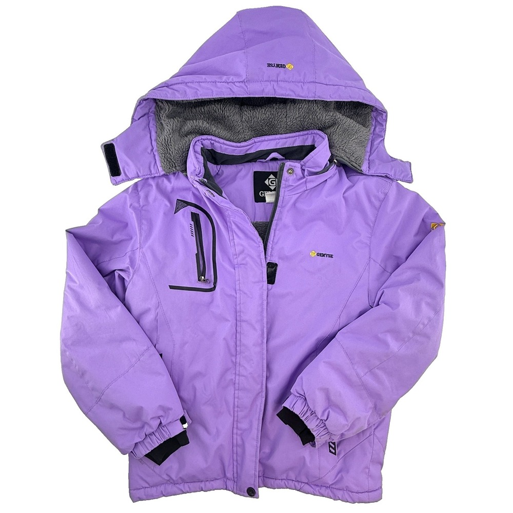Gemyse Kids Ski Jacket Purple Hooded‎ Insulated Winter Coat Girls L